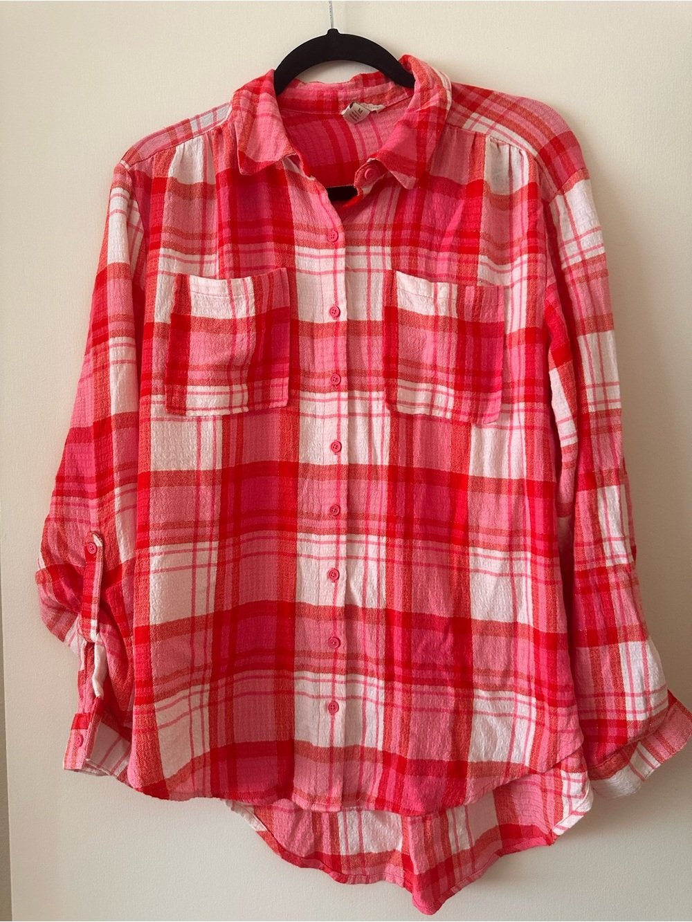 Cato Girls Plaid Button-Down Shirt - Pink & Red